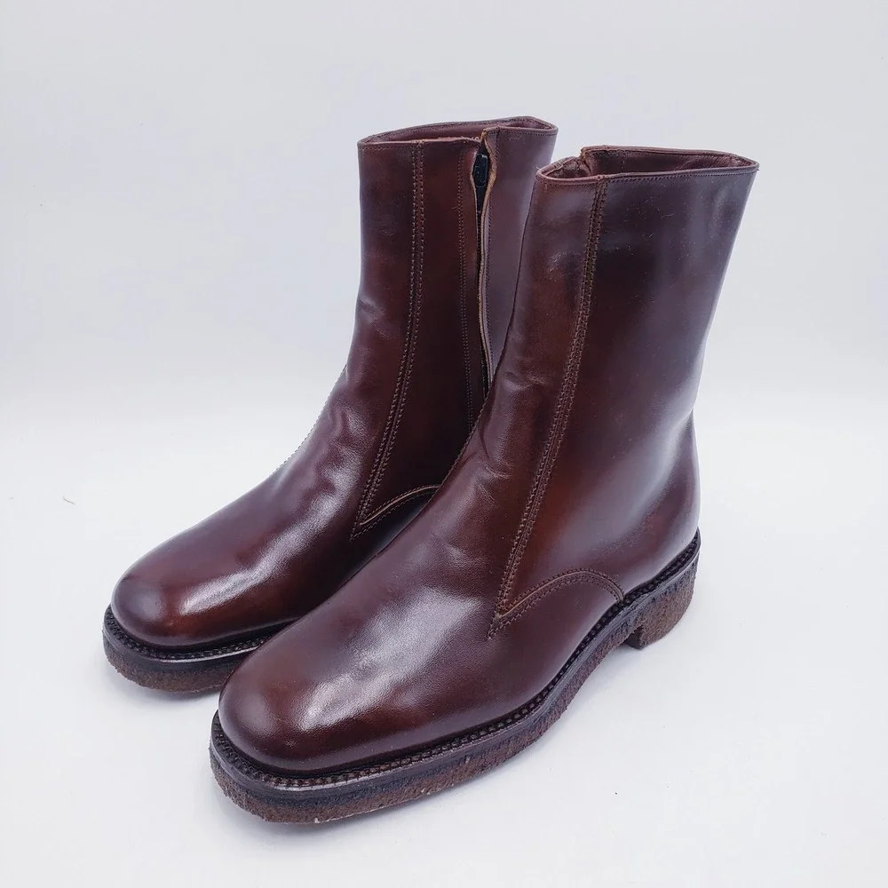 Vintage‎ Florsheim Zip Up Boots Brown Leather Faux Fur Lined Mens Size 7 D